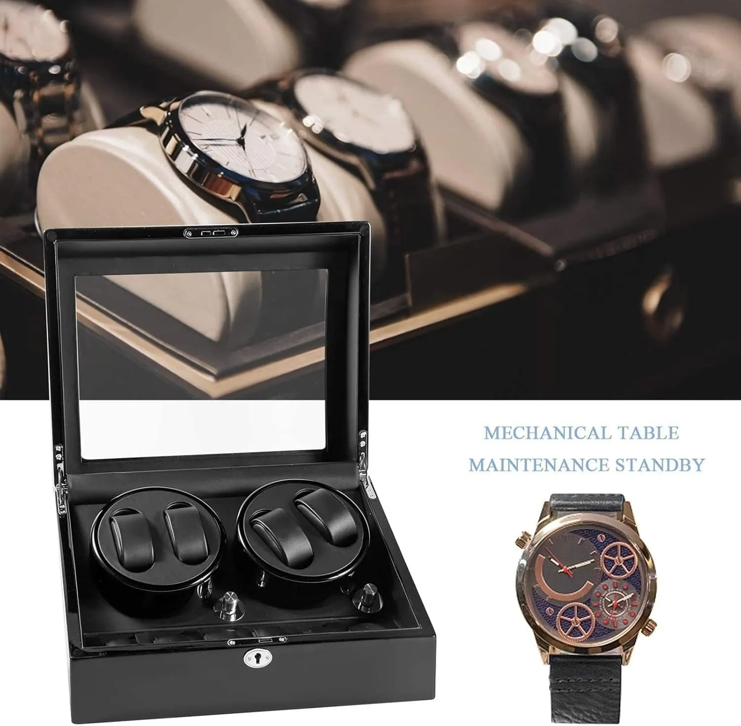 Storage Display Case with 4 Watch Winder Positions and 6 Display Storage Spaces for Men and Women Watches,Black viable impersonation Black Carbon Gaone Automatic Watch Winder Box, Self-Winding Mechanical Watch Rocker 