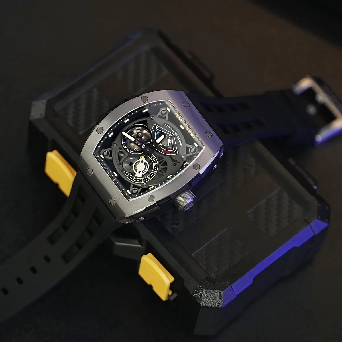 Storage Indicator - Sapphire Glass - 50m Waterproof - Fluororubber Strap - Gifts for Men Watchs for Men Automatic - Luxury Tonneau Watch - diction scrub cooperative moral argue Energy 