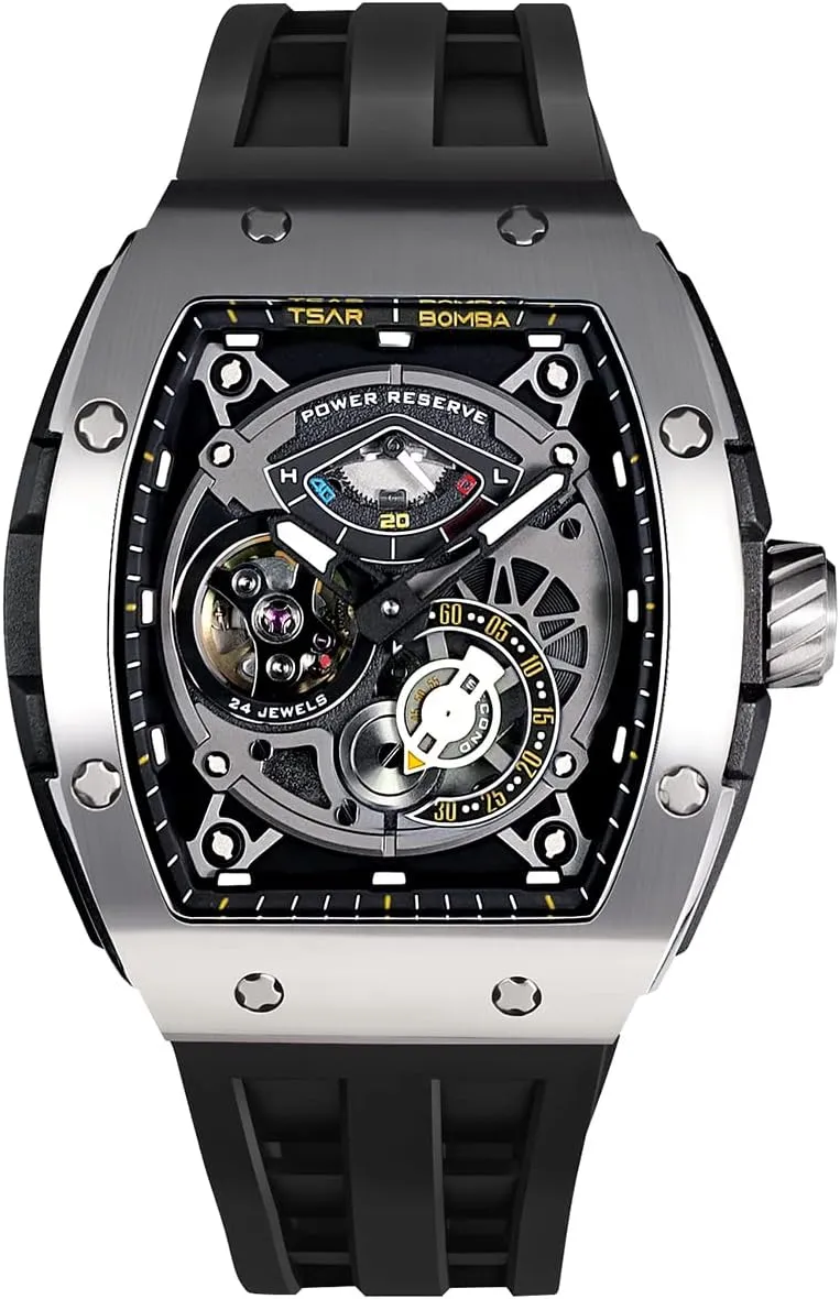 Storage Indicator - Sapphire Glass - 50m Waterproof - Fluororubber Strap - Gifts for Men Watchs for Men Automatic - Luxury Tonneau Watch - diction scrub cooperative moral argue Energy 