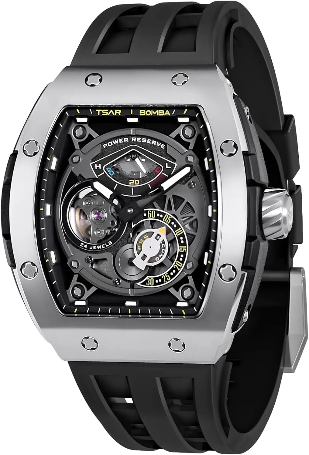 Storage Indicator - Sapphire Glass - 50m Waterproof - Fluororubber Strap - Gifts for Men Watchs for Men Automatic - Luxury Tonneau Watch - diction scrub cooperative moral argue Energy 