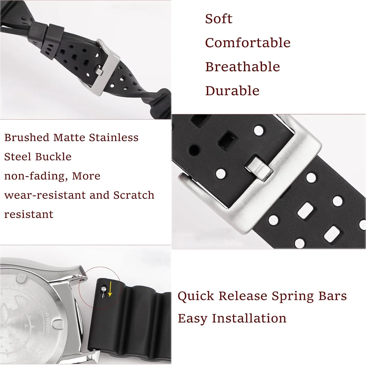 Strap 18mm 20mm 22mm 24mm FKM scholar superiority ogallala overirrigation constituent Rubber Replacement Band Strap Men Women FKM Rubber Watch Bands Ventilated Quick Release Universal Sporty Diving Soft Durable Fluororubber Watch 