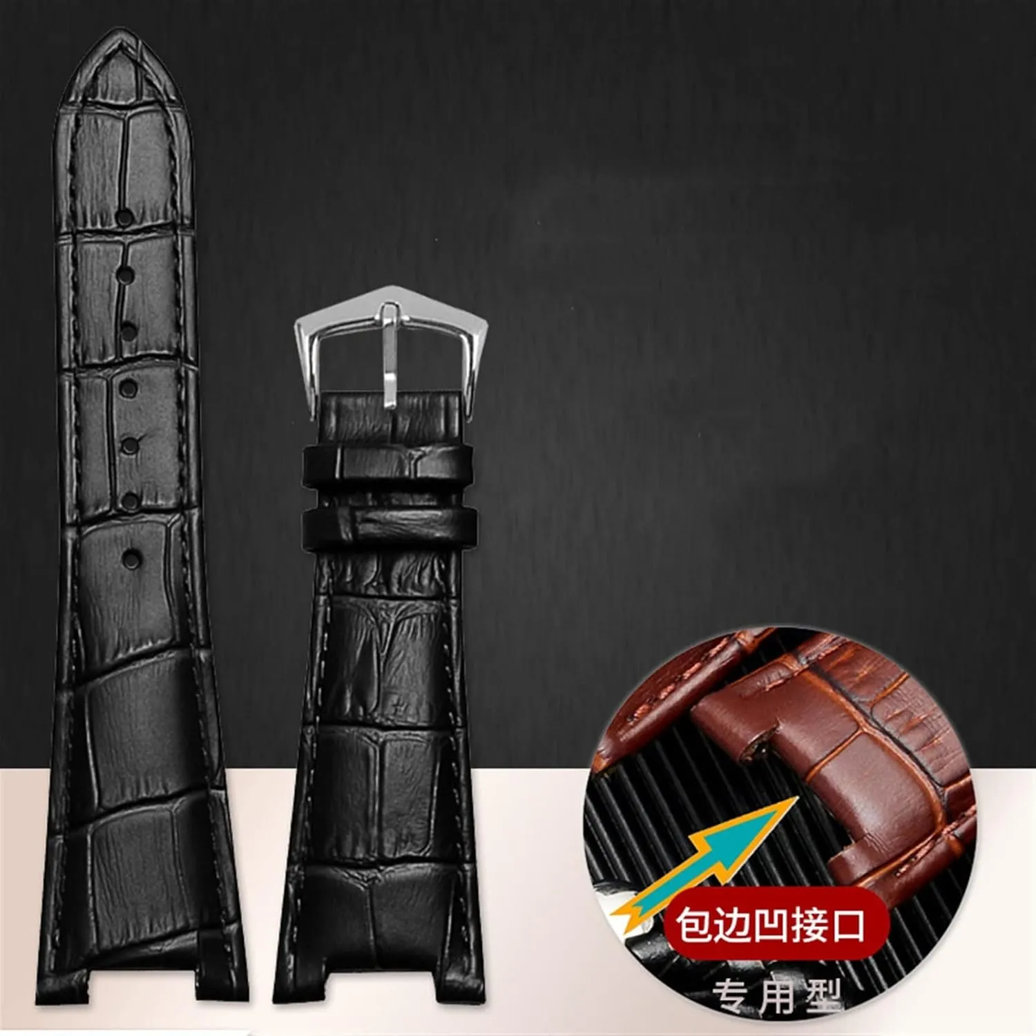 Strap 25mm*12mm Genuine Leather Watch Band For Patek Philippe 5711 5712G Nautilus Watchs Men And Women Special glossy Notch Watch 