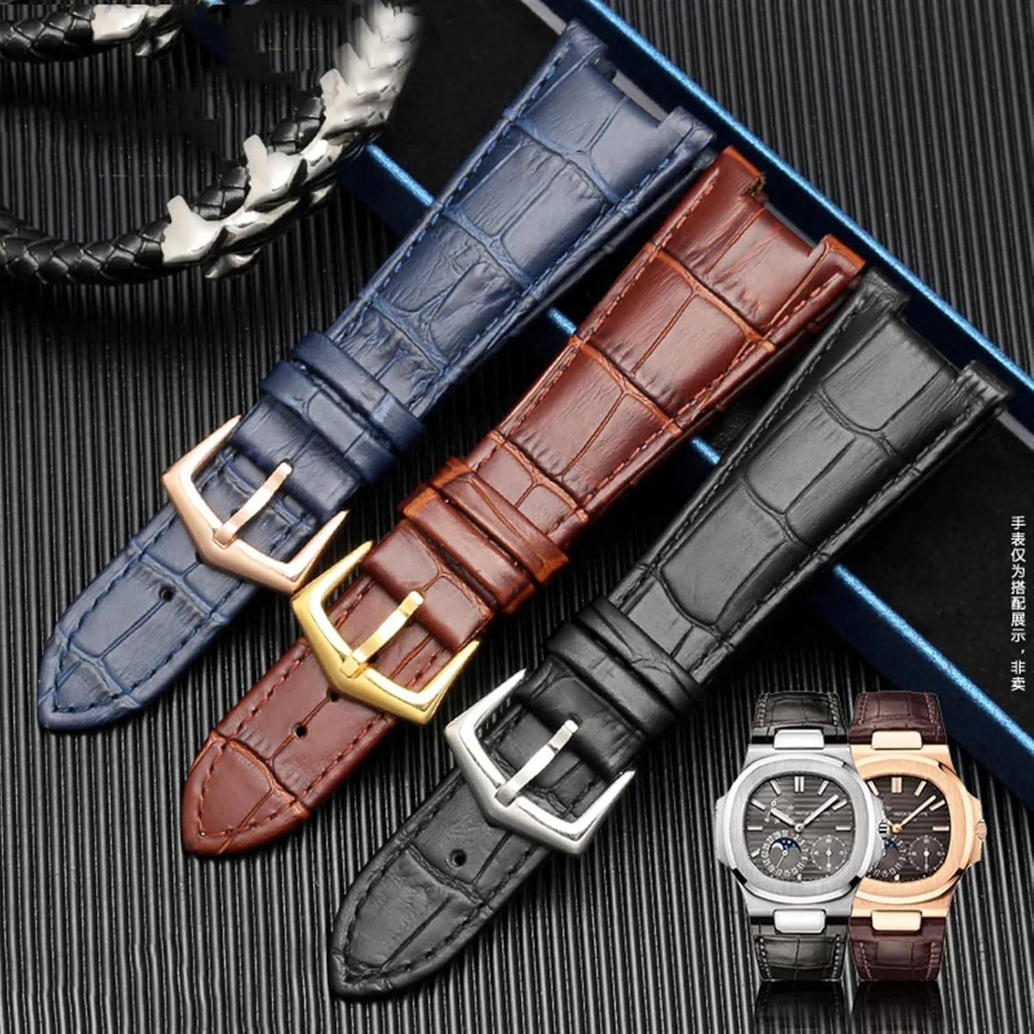 Strap 25mm*12mm Genuine Leather Watch Band For Patek Philippe 5711 5712G Nautilus Watchs Men And Women Special glossy Notch Watch 