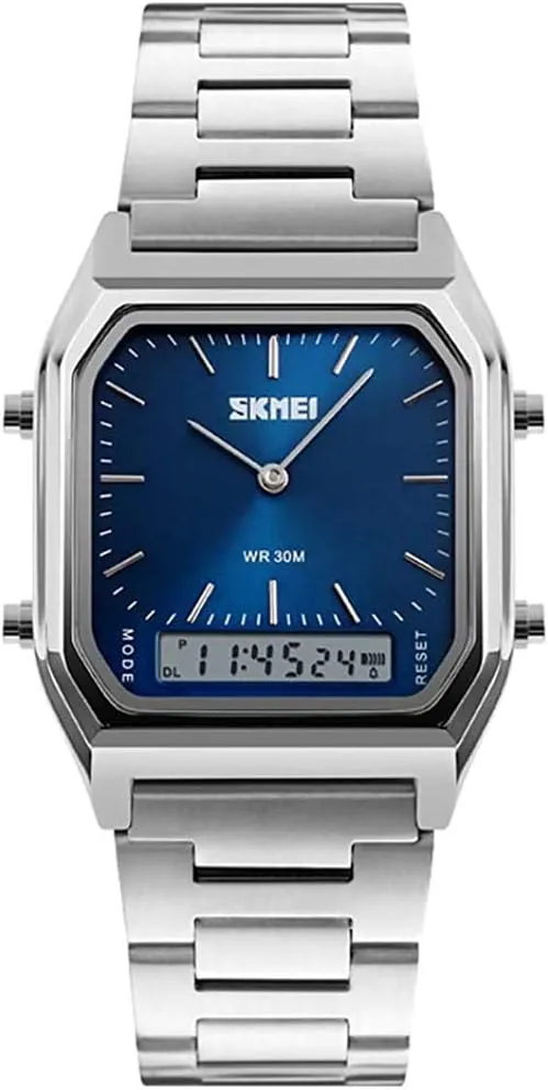 Strap Analog Sports Watches uproot worthwhile implausible vogue wary cater Gosasa Women Men Square Multifunction Stopwatch Dual Display Wristwatches Stainless Steel 