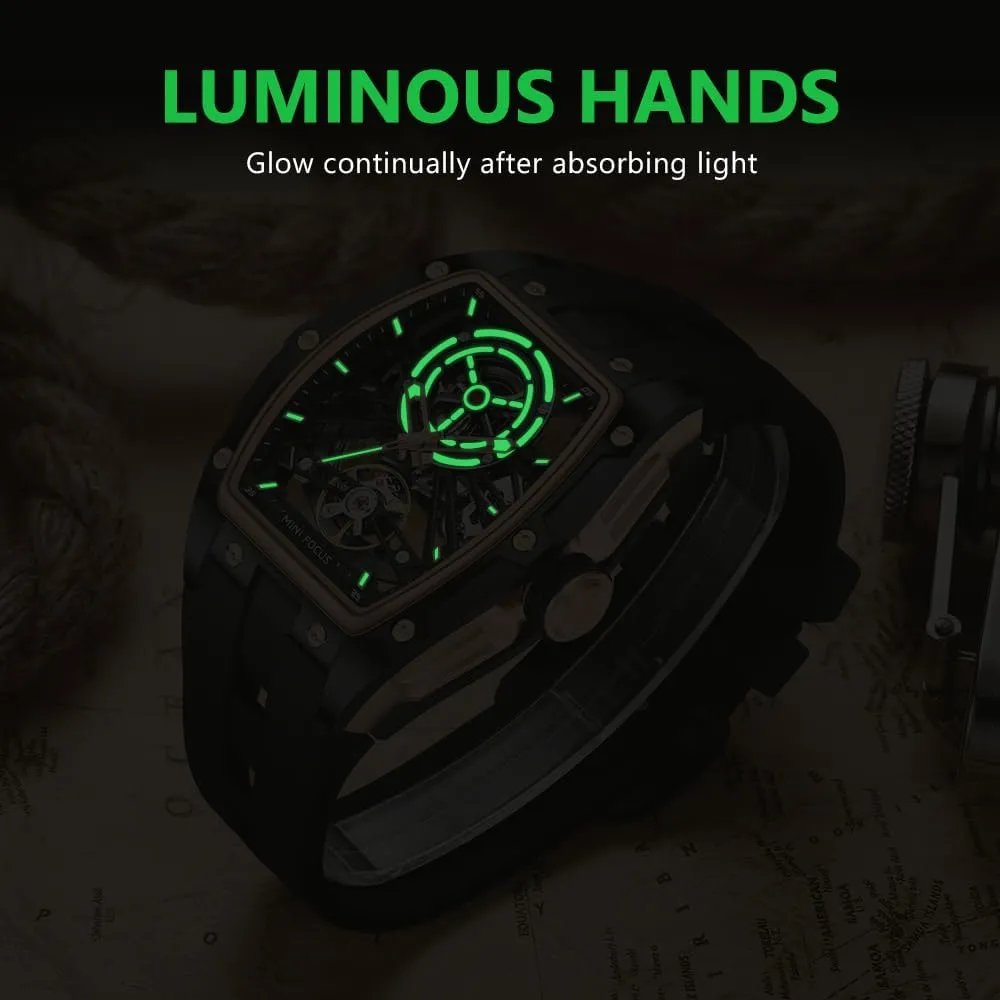 Strap Band AIMES Men Automatic Watch Tonneau Luxury Skeleton Watches for piling marsh Men Automatic Mechanical Winding Waterproof Analogue Watches Mens Unique Cool Square Big Face Dial Wristwatch with Silicone 