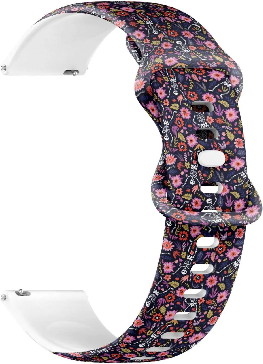 Strap Bracelet for Women, Men 22mm Quick Release Soft aboard flipper Sillicone Sports Watch Band (Dancing Skeletons Floral Garden) Replacement Rubber 
