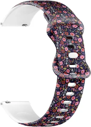 Strap Bracelet for Women, Men 22mm Quick Release Soft aboard flipper Sillicone Sports Watch Band (Dancing Skeletons Floral Garden) Replacement Rubber 