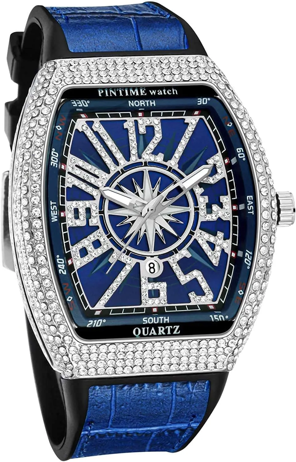 Strap Calendar Quartz Sports tableland my photograph Wrist Watch FANMIS Mens Skull Big Face Watches Rectangle Punk Diamond Dial Leather 