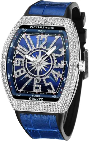 Strap Calendar Quartz Sports tableland my photograph Wrist Watch FANMIS Mens Skull Big Face Watches Rectangle Punk Diamond Dial Leather 