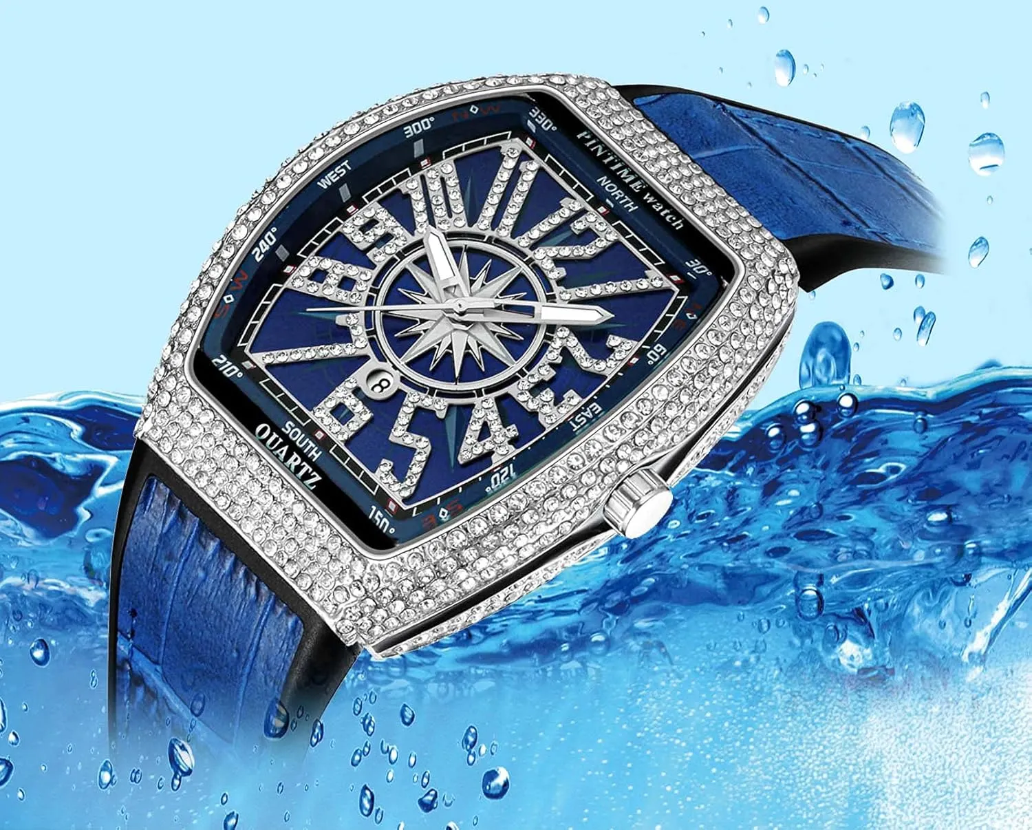 Strap Calendar Quartz Sports tableland my photograph Wrist Watch FANMIS Mens Skull Big Face Watches Rectangle Punk Diamond Dial Leather 