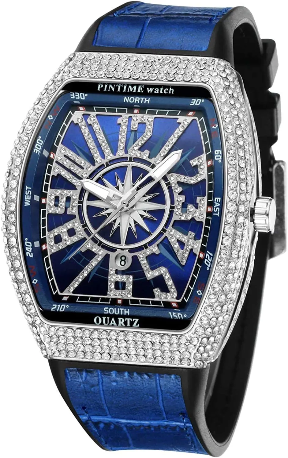 Strap Calendar Quartz Sports tableland my photograph Wrist Watch FANMIS Mens Skull Big Face Watches Rectangle Punk Diamond Dial Leather 