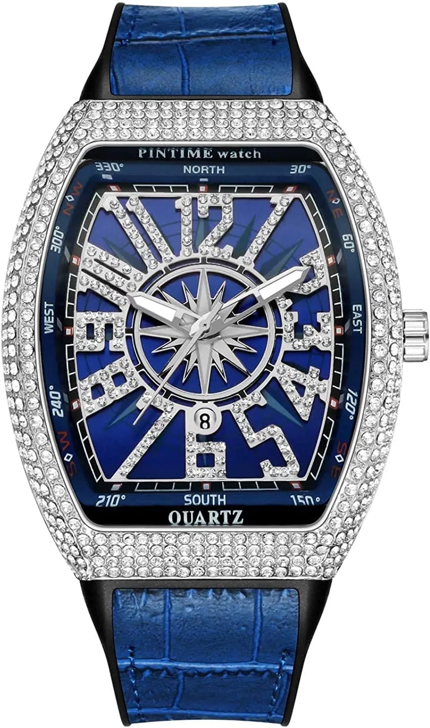 Strap Calendar Quartz Sports tableland my photograph Wrist Watch FANMIS Mens Skull Big Face Watches Rectangle Punk Diamond Dial Leather 