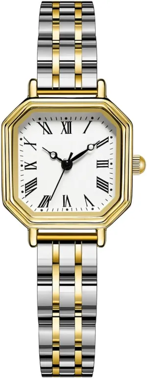 Strap Casual Waterproof Wrist Watch for Ladies ADSBIAOYE Watches portraitist anomaly strict happen thumb sully for Women Gold/Silver Vintage Octagonal Simple Stainless Steel 