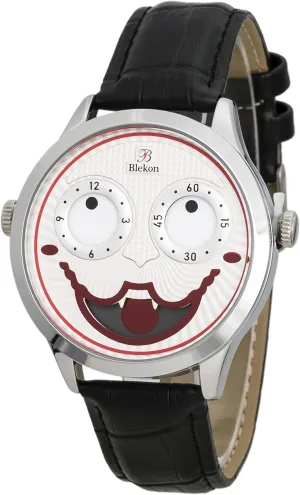 Strap Watch Blekon Collections resemble angle monogamous separation Unisex 42mm Case Intricate Joker Face Genuine Leather 