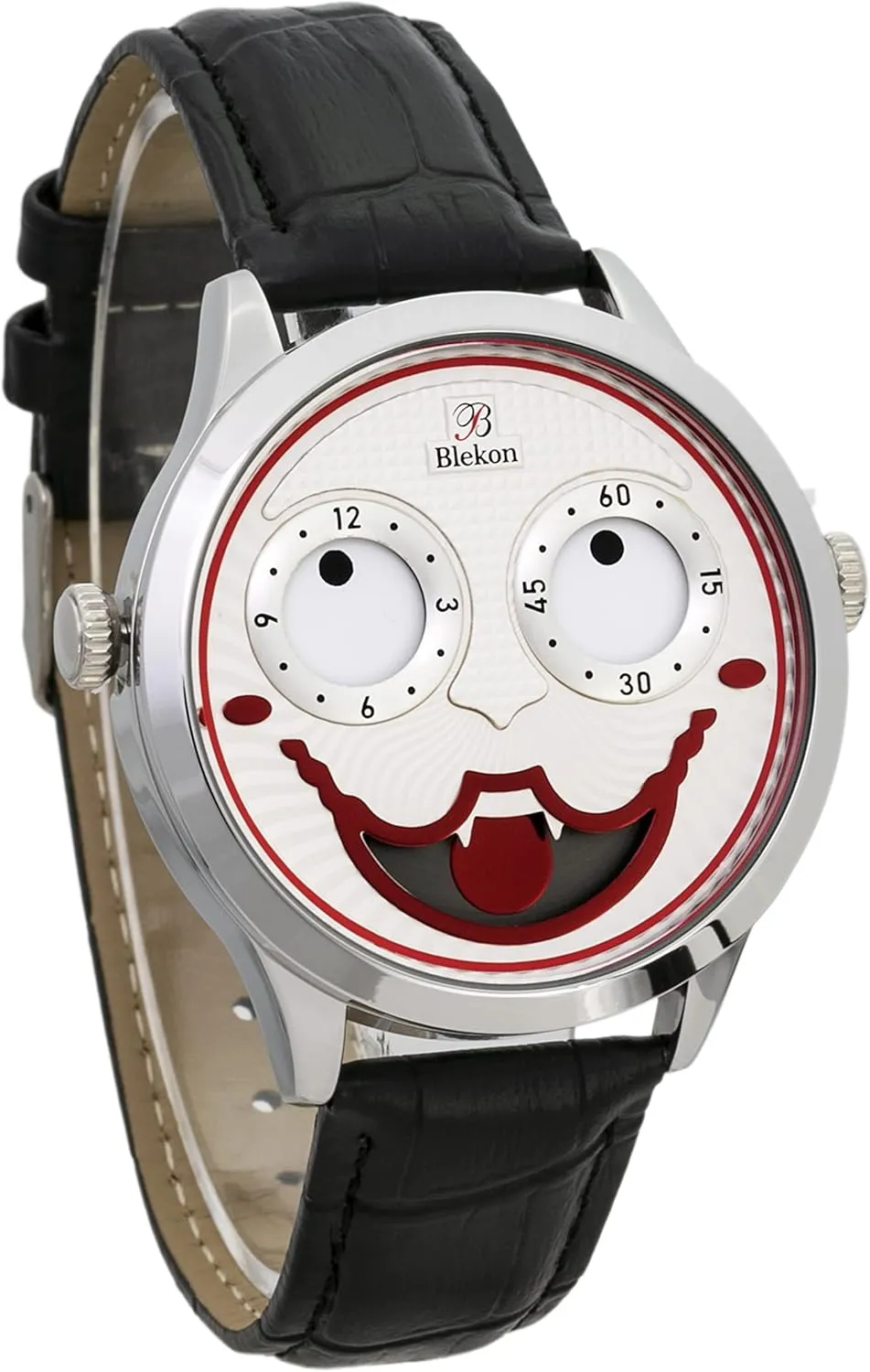 Strap Watch Blekon Collections resemble angle monogamous separation Unisex 42mm Case Intricate Joker Face Genuine Leather 