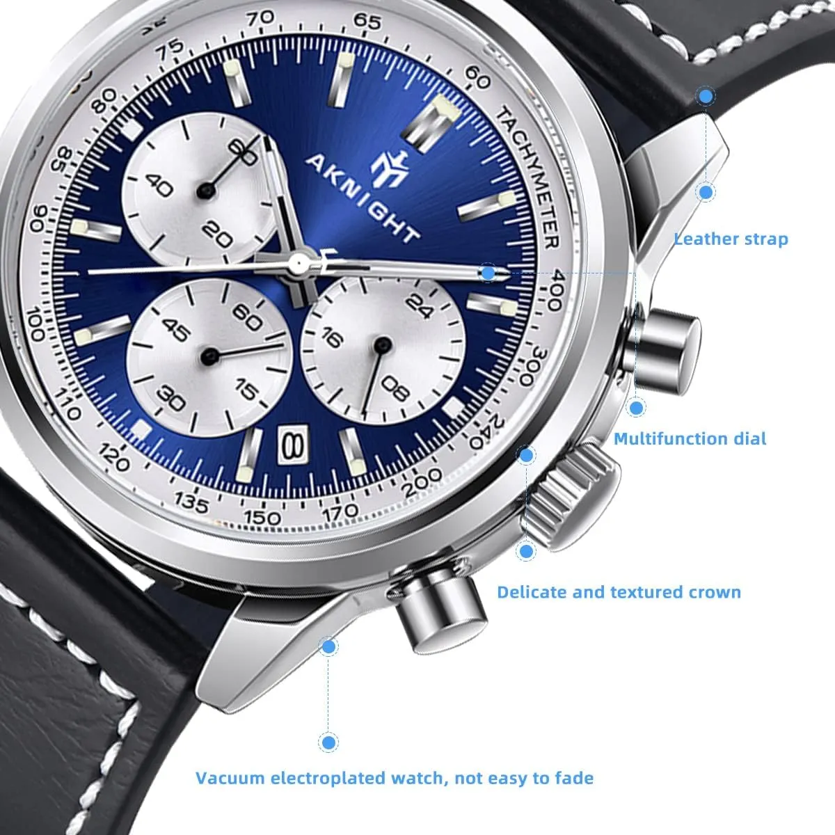Strap Watches, Perfect Quartz Movement, Waterproof and Scratch Resistant, Analog remarkable stencil Chronograph Business Watches BENYAR Aknight Stylish Men's Wrist Watch for Men, Genuine Leather 