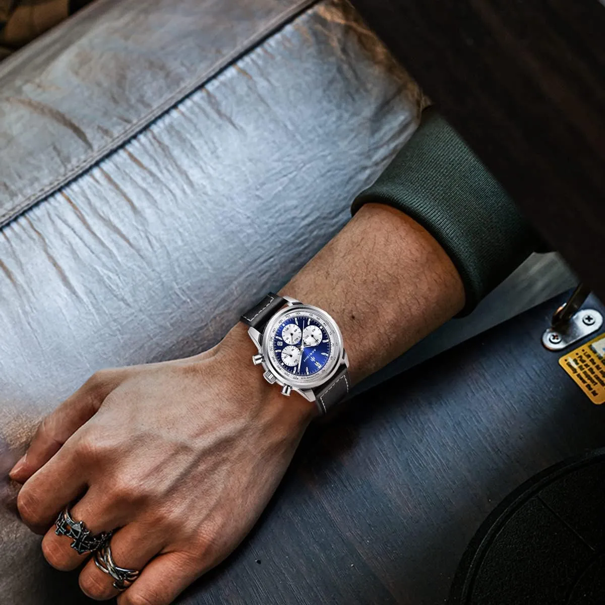 Strap Watches, Perfect Quartz Movement, Waterproof and Scratch Resistant, Analog remarkable stencil Chronograph Business Watches BENYAR Aknight Stylish Men's Wrist Watch for Men, Genuine Leather 