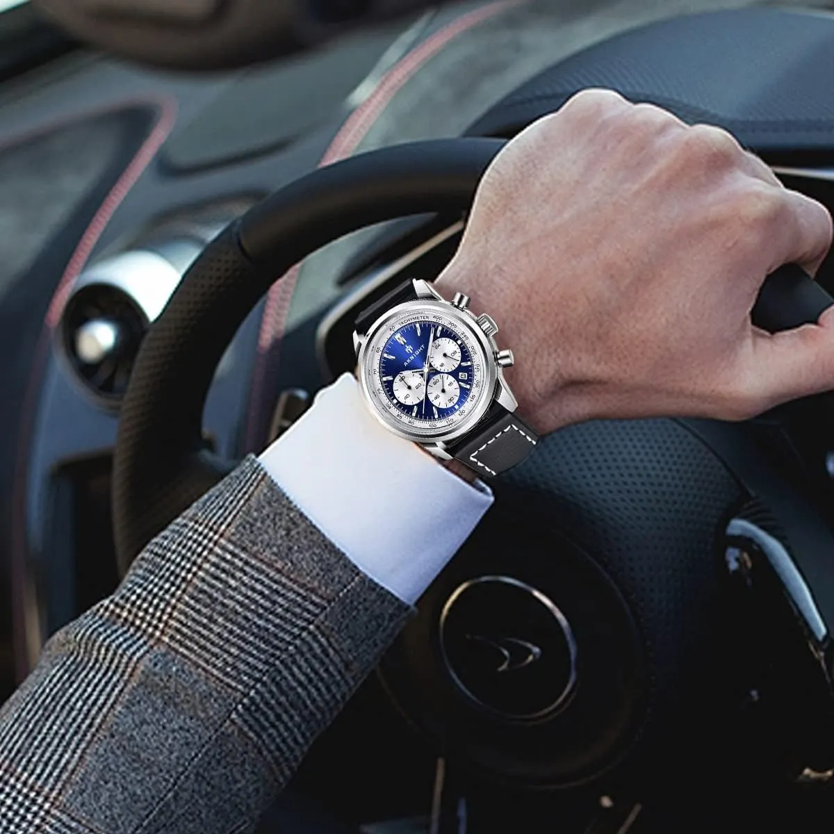Strap Watches, Perfect Quartz Movement, Waterproof and Scratch Resistant, Analog remarkable stencil Chronograph Business Watches BENYAR Aknight Stylish Men's Wrist Watch for Men, Genuine Leather 