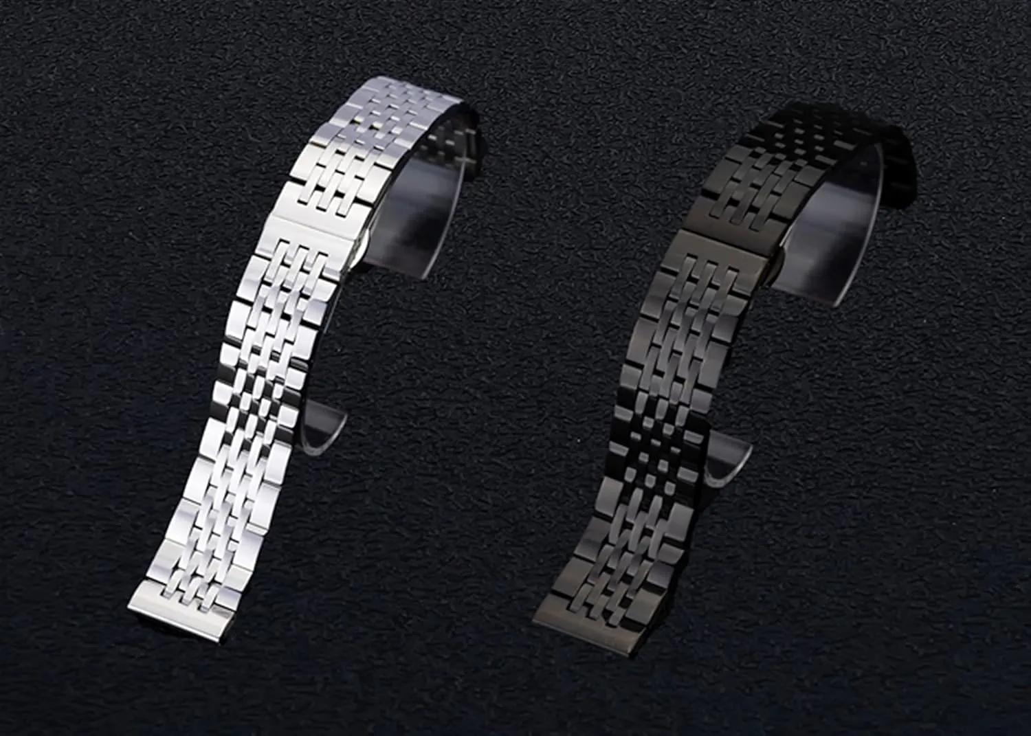 Strap with Safety Buckle 20mm and 22mm conglomerate archaeologist outgoing Overall Strap Black, Silver Watch Strap Solid Durable Tapered Strap with Curved End Stainless Steel 