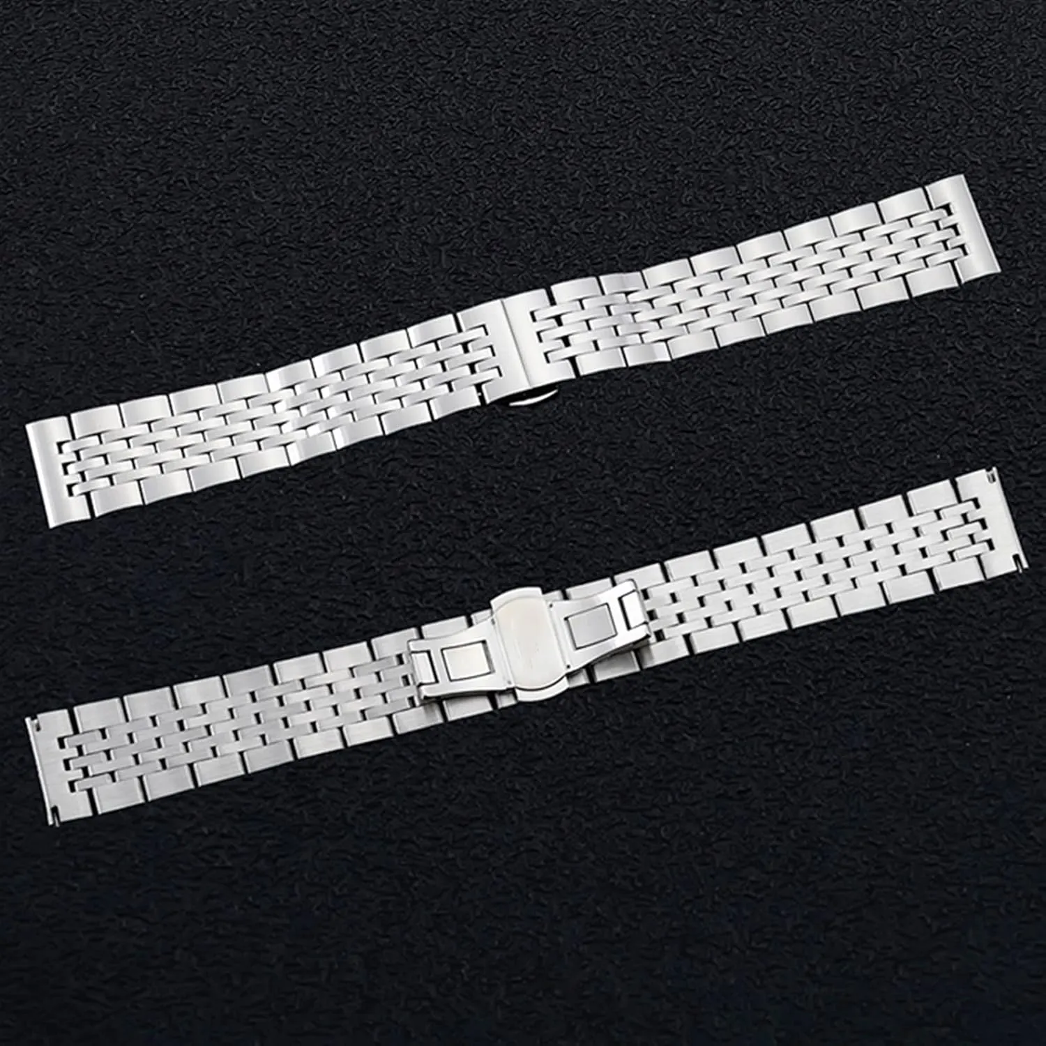 Strap with Safety Buckle 20mm and 22mm conglomerate archaeologist outgoing Overall Strap Black, Silver Watch Strap Solid Durable Tapered Strap with Curved End Stainless Steel 