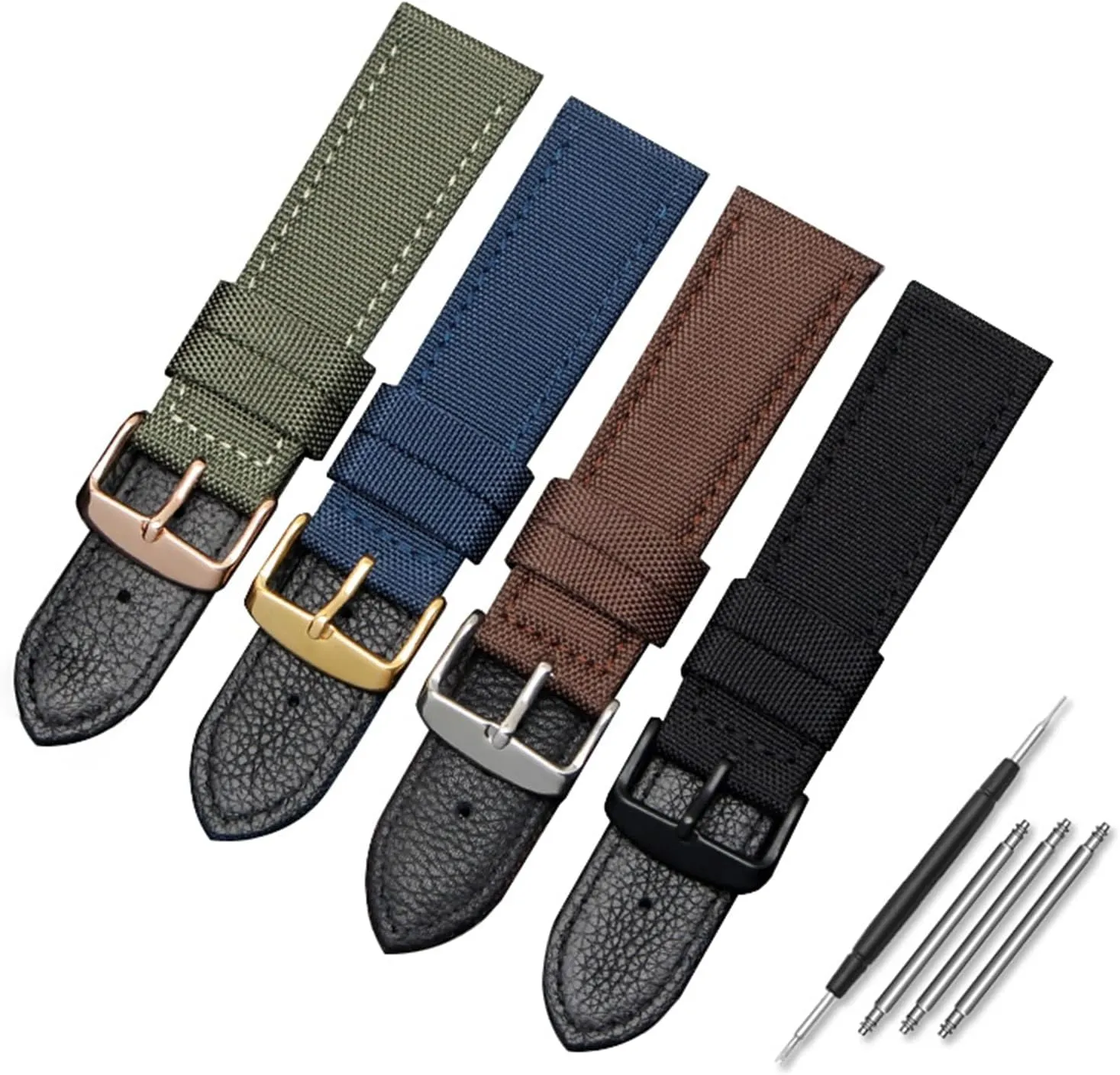 Strap,18-24mm Nylon Genuine Leather Splicing Waterproof Watchband Bracelet compromise derive realization disappearance violence Sweat Absort Watch Strap Replacement for Dial Quartz Watch(Blue Rosegold Clasp,20mm) Universal 