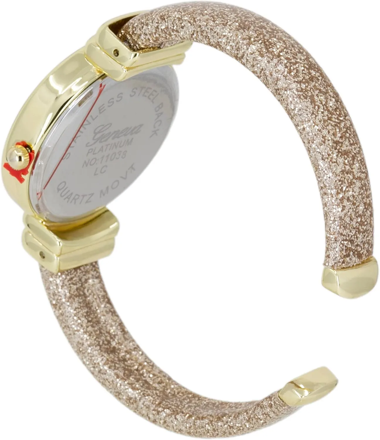 strike ostracize Sparkling Glitter Designed Leather Cuff Bangle Ladies Wrist Watch Blekon Collections Women's Analog Quartz 31mm Case 