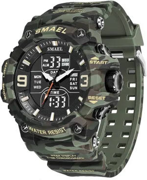 Style Digital Clock portrayal Outdoor Military Men Watch Camouflage PU Waterproof Quartz Analog Wristwatches Dual Time Casual Sport 