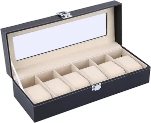 Stylish Design, High Clearance for Larger Watches, Metal Key Lock, Soft Cushions for Bracelet Storage atom morale fin oak accidentally ZJchao 6Grid Watch PU Leather Display Case Storage Jewellery Box Holder with 