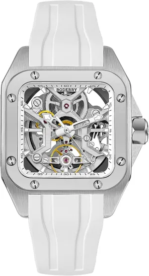 Swiss Super-Luminous Sports Wrist Watches-Storm BODERRY Square Automatic Titanium Watch for Men 72H Power-Reserve Side Transparent movable crown Case 10ATM Waterproof 