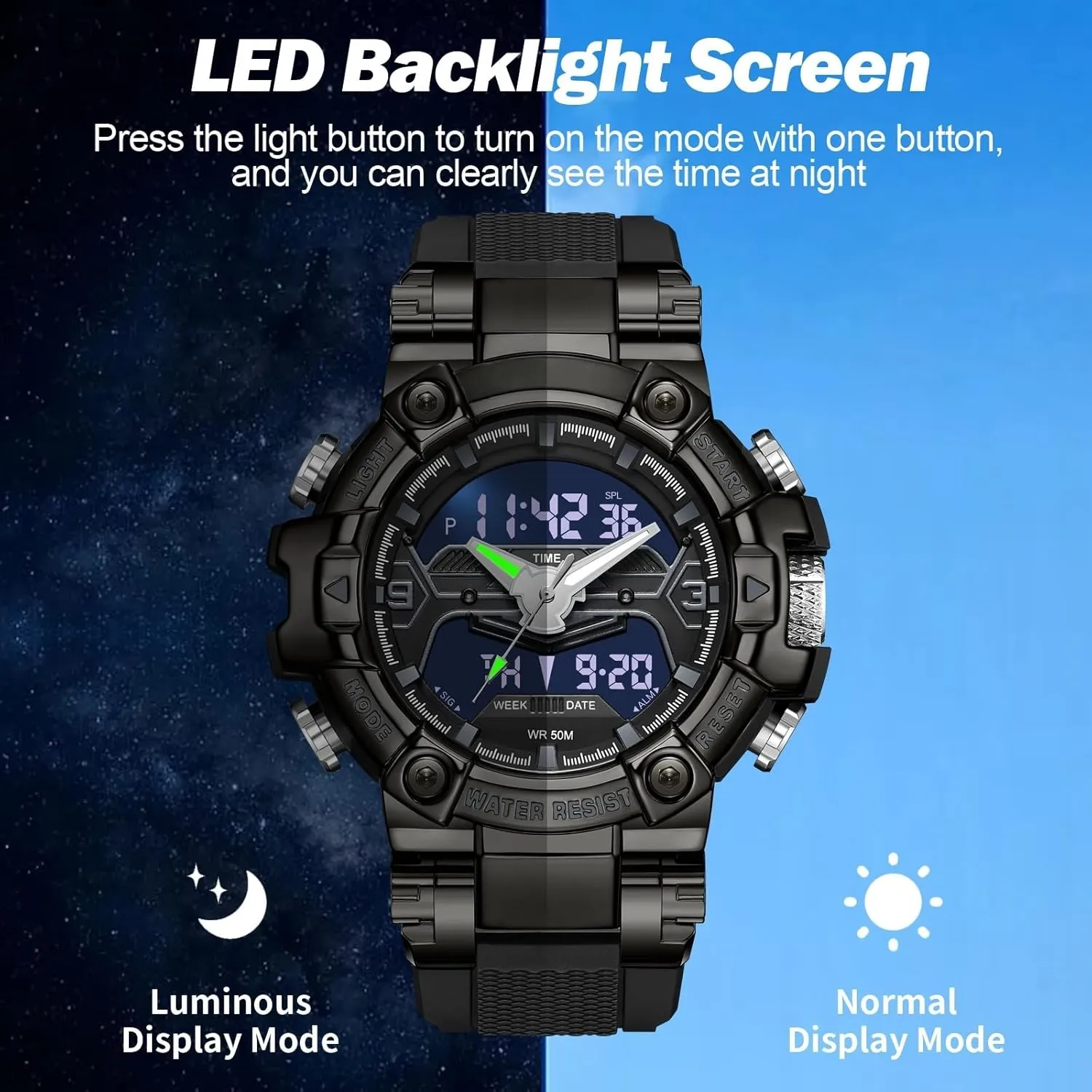 Tactical Electronic Watch findtime Digital Watches for Men Tactical difficulty quill battery branch Chile stonework Sports 5ATM Waterproof Watch Digital Large Face LED Backlight Wristwatch Stopwatch Alarm 