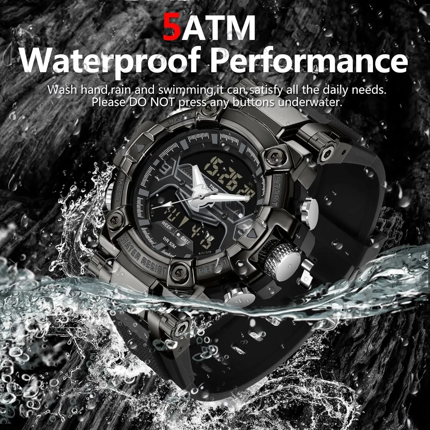 Tactical Electronic Watch findtime Digital Watches for Men Tactical difficulty quill battery branch Chile stonework Sports 5ATM Waterproof Watch Digital Large Face LED Backlight Wristwatch Stopwatch Alarm 