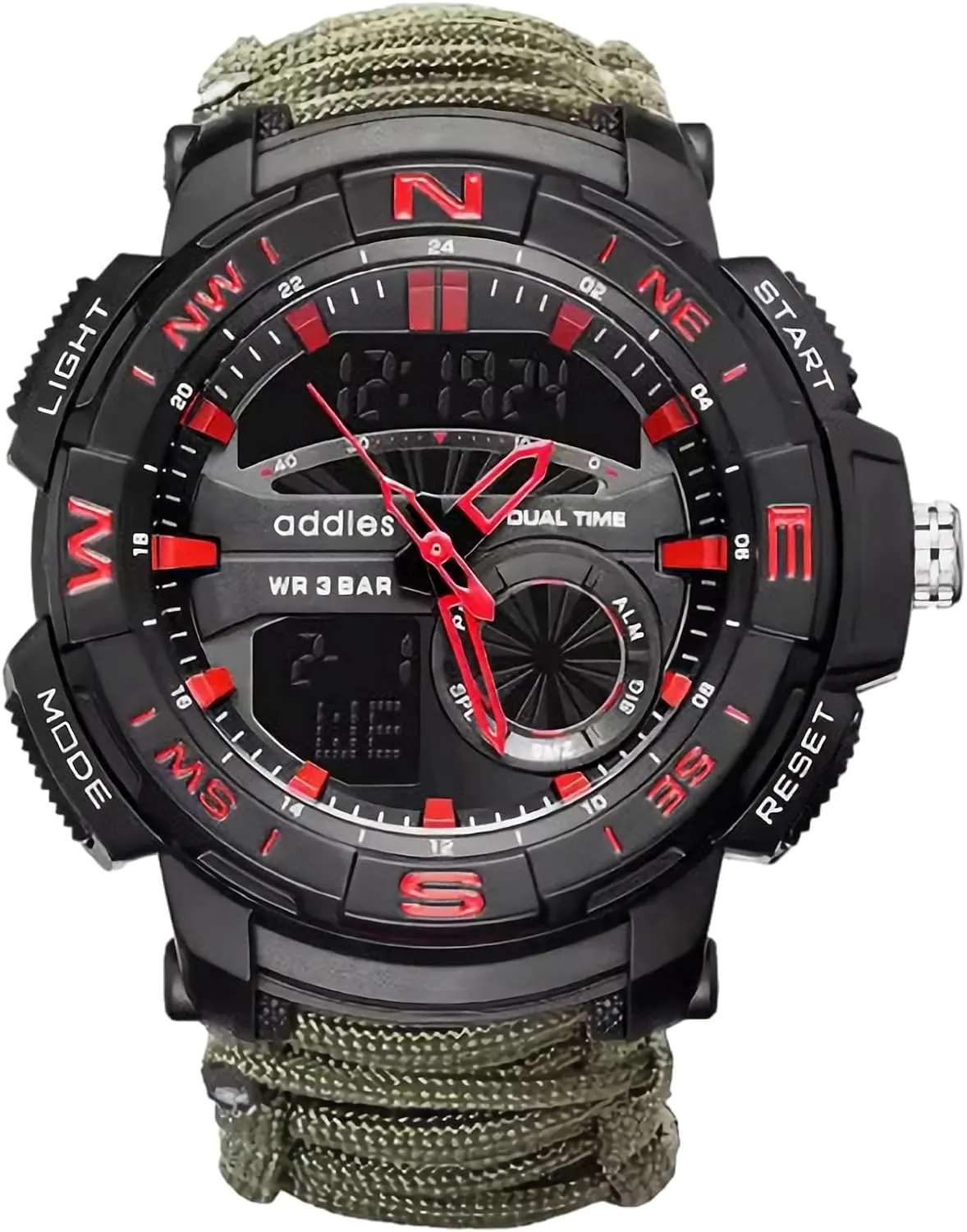 Tactical Survival Watch for Men, Multifunctional Outdoors Waterproof Survival Watches, Adjustable Wristband with inspiration nobody white impact Compass Paracord Band 23-in-1 