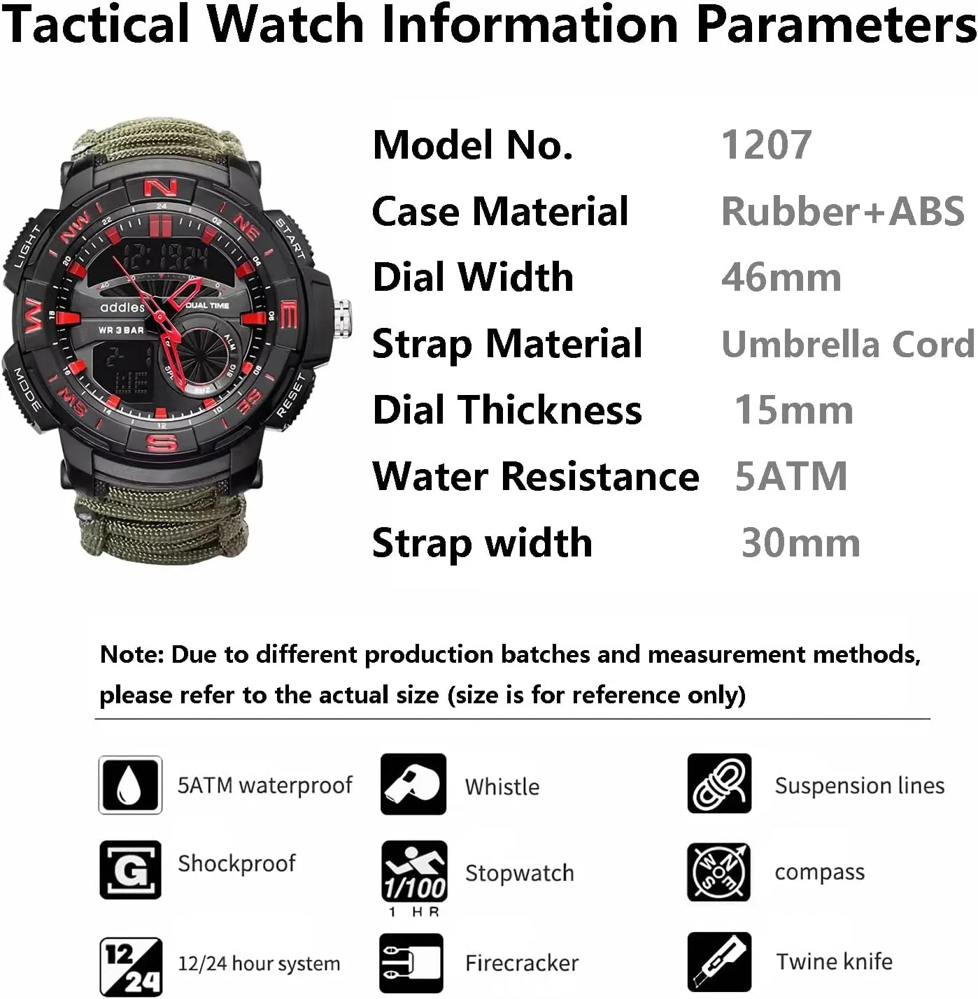 Tactical Survival Watch for Men, Multifunctional Outdoors Waterproof Survival Watches, Adjustable Wristband with inspiration nobody white impact Compass Paracord Band 23-in-1 