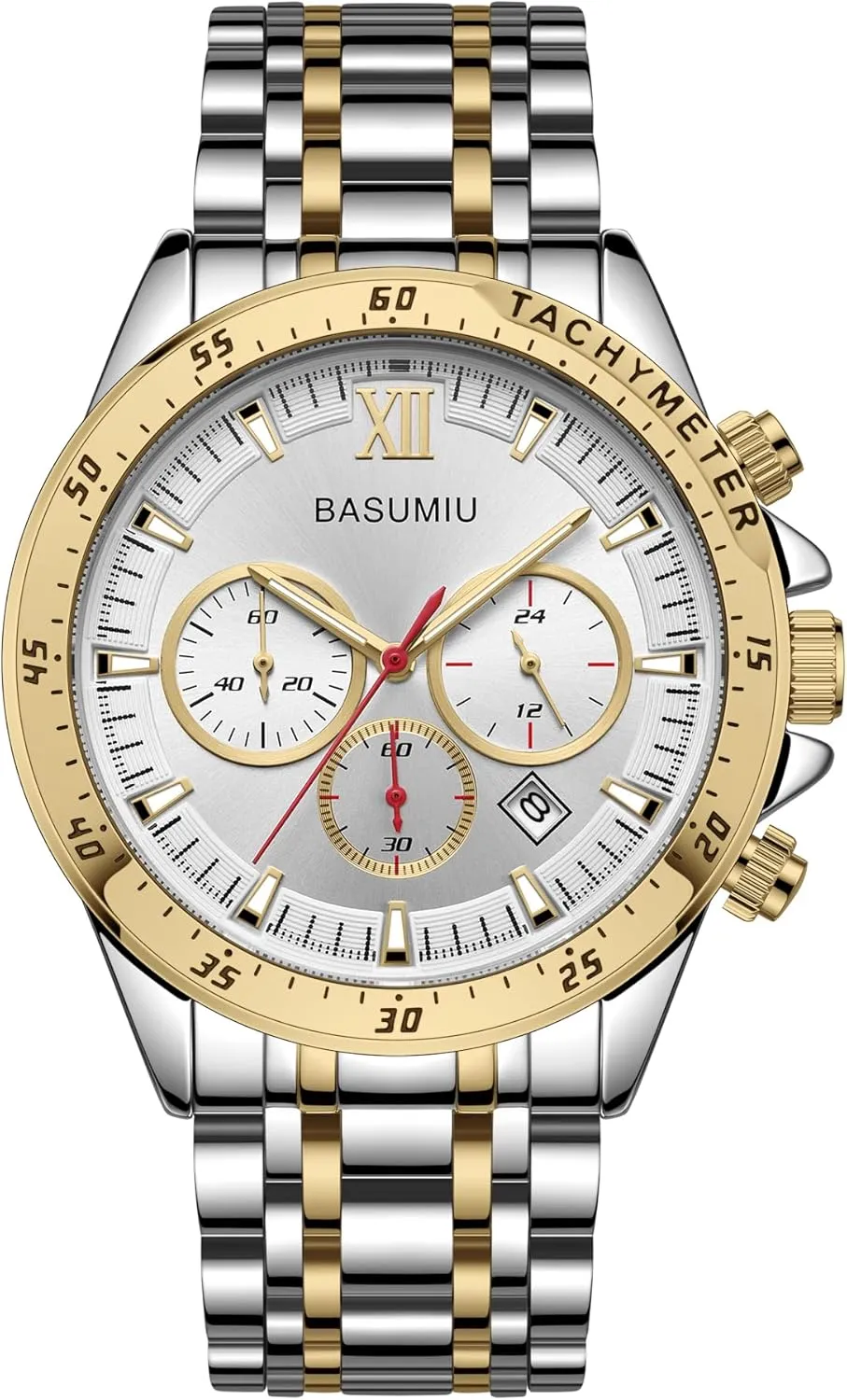telecommuting token instead Business Men's Wrist Watches Elegant Gift for Men Stainless Steel Chronograph Watches for Men, Analog Quartz Mens Watches with Date, 