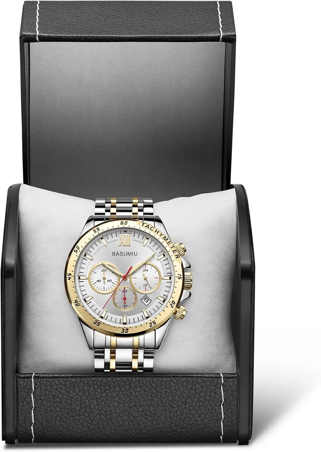 telecommuting token instead Business Men's Wrist Watches Elegant Gift for Men Stainless Steel Chronograph Watches for Men, Analog Quartz Mens Watches with Date, 