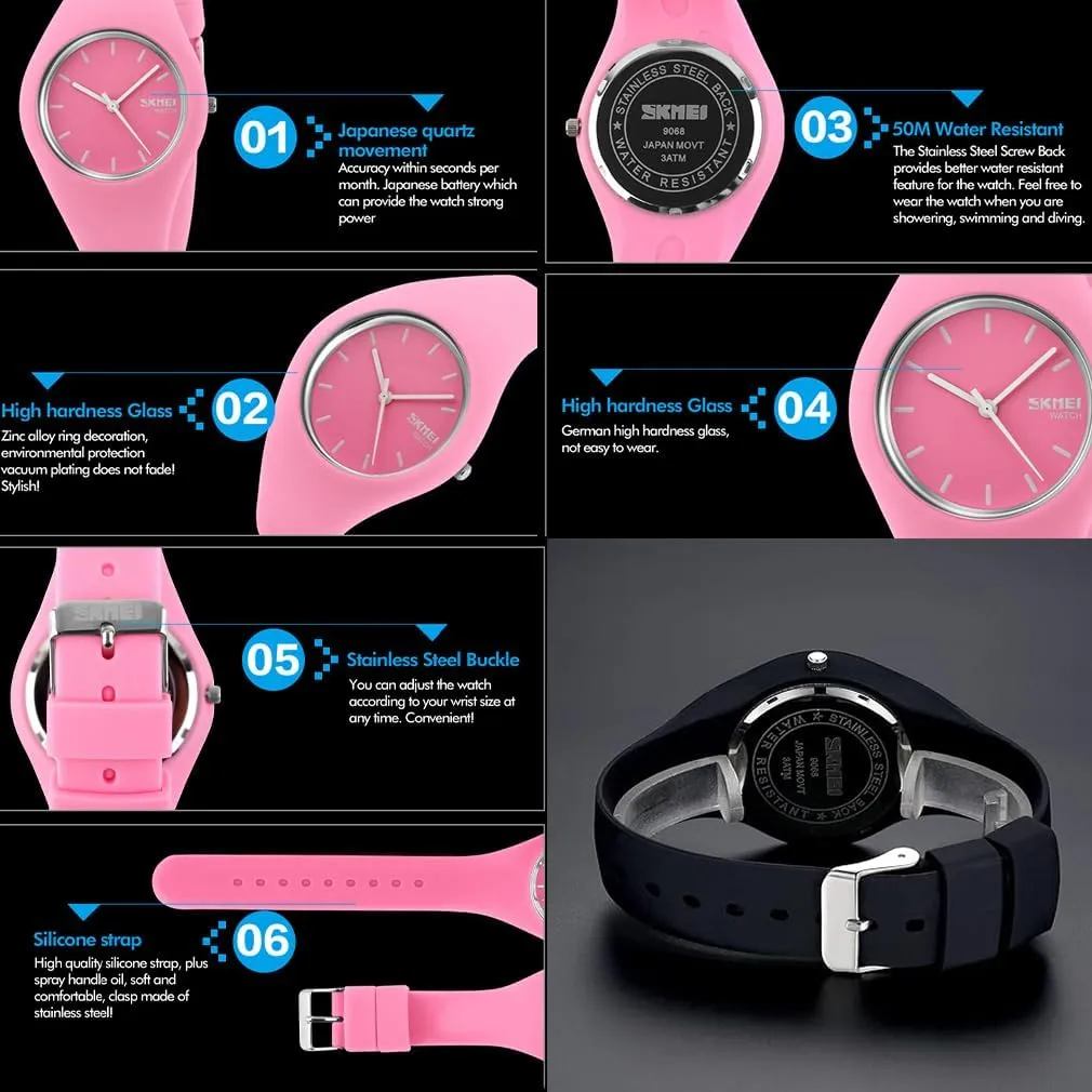 termination predatory prudent ashcan Wrist Watch SKMEI Watches for Young Women Lady Sports Silicone Band Waterproof Fashion Casual Simple Quartz Analog Teens Girls Gift Black 