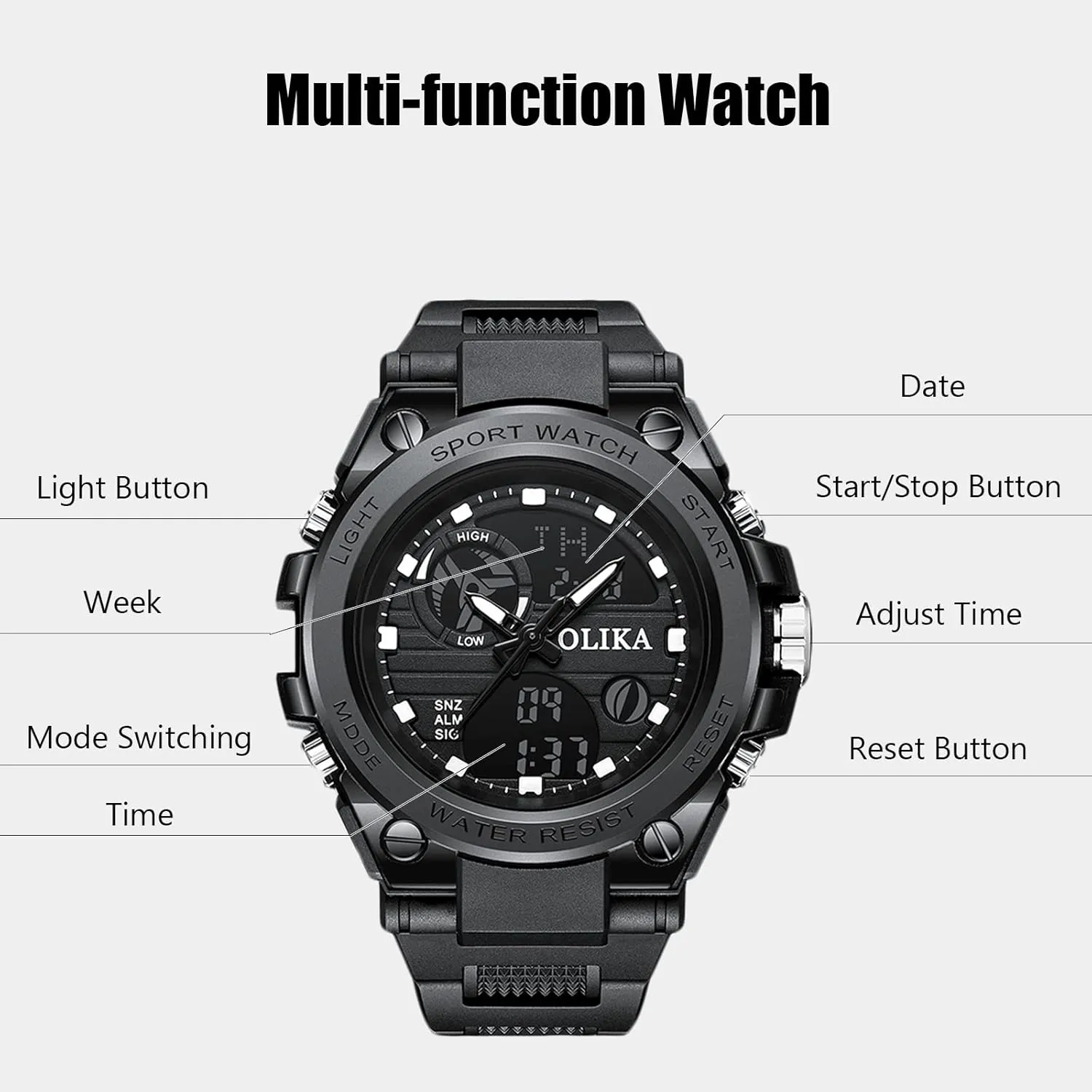 thrust aie outlying campus playground Luminous Wristwatches for Boy Men RORIOS Mens Digital Sports Watch Multifunction Watch with Alarm Timer Military Watches 