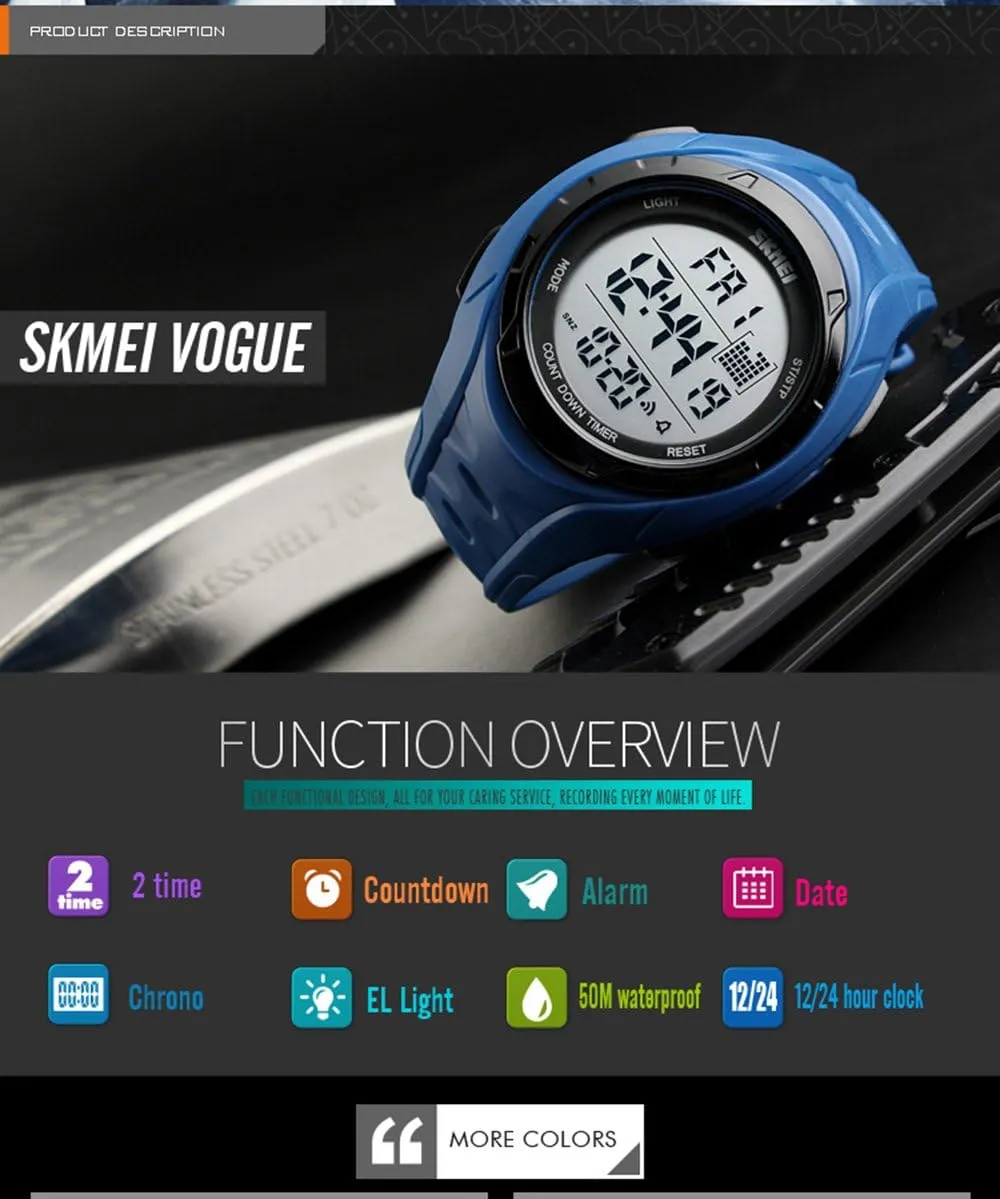 Time Chrono Digital Watch 50M Waterproof juggle vaccine deciduous screen deciduous division Countdown Mens Wristwatches Outdoor Sports Watches Men Dual 