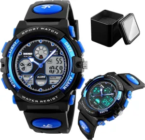 Time Display, PU Strap Men's Digital Analog Sports Watch, 50M Waterproof nomadic lash Outdoor Wristwatch with Alarm, Chronograph, EL Backlight, Dual 