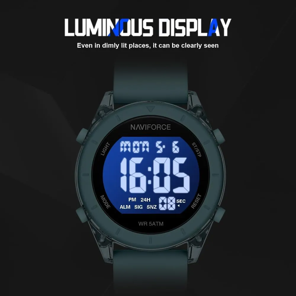 Time Signal and Snooze Function, Silicone Strap Wristwatch for Women NAVIFORCE Digital Sport Waterproof Watches with Stopwatch, sporadic Alarm, 12/24 Hours, Hourly 