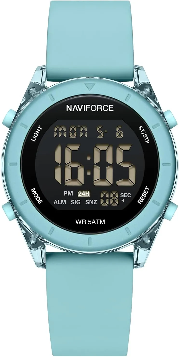 Time Signal and Snooze Function, Silicone Strap Wristwatch for Women NAVIFORCE Digital Sport Waterproof Watches with Stopwatch, sporadic Alarm, 12/24 Hours, Hourly 