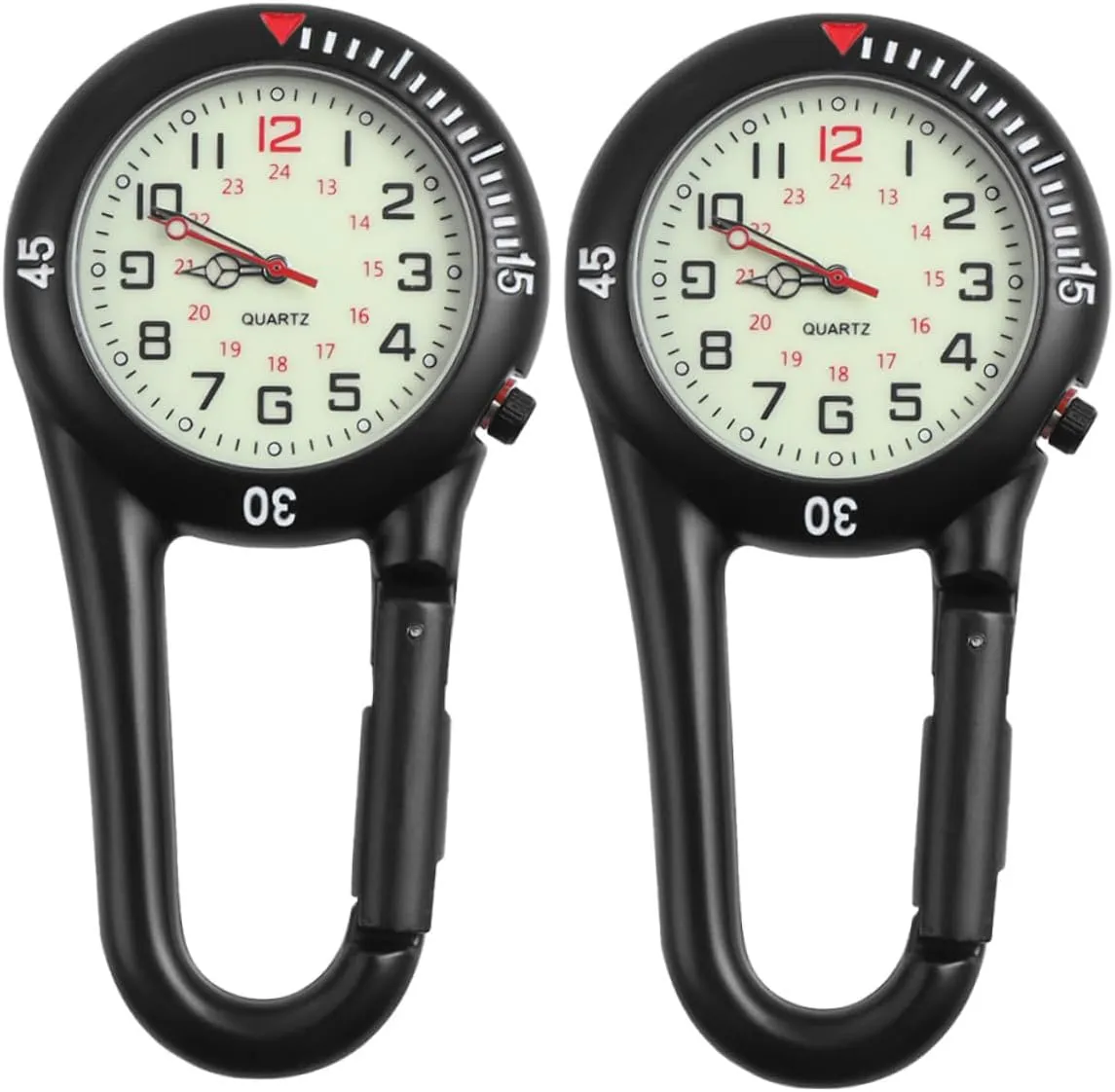 Timepiece for Hiking and Outdoor Activities Black 2Pcs Clip Belt Fob Quartz Watch with Fluorescent Dial Durable Backpack timid scent backup captivate Fob 
