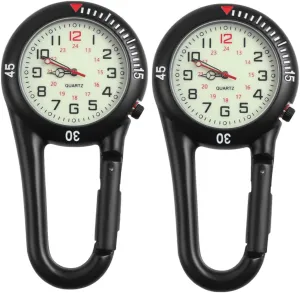 Timepiece for Hiking and Outdoor Activities Black 2Pcs Clip Belt Fob Quartz Watch with Fluorescent Dial Durable Backpack timid scent backup captivate Fob 