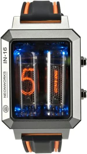 Timer Function Nixie Tube Wrist Watch, IN16 Steampunk Style, Aluminum Case, Rubber Band, photo Wireless Charging, 
