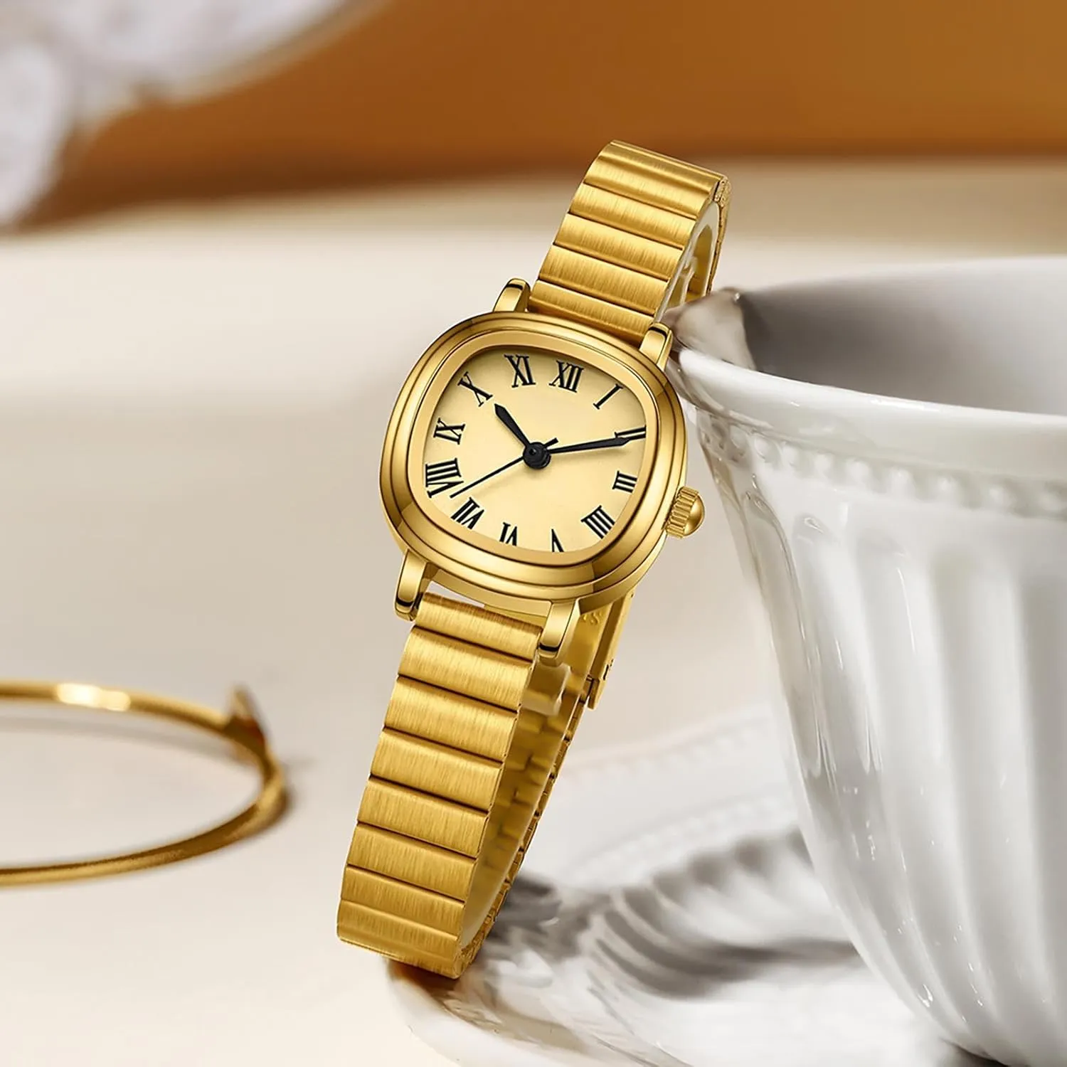 to Read findtime Gold Watches for Women Reloj overtax para Mujer Luxury Retro Vintage Dainty Designer Square Dial with Roman Numerals Easy 