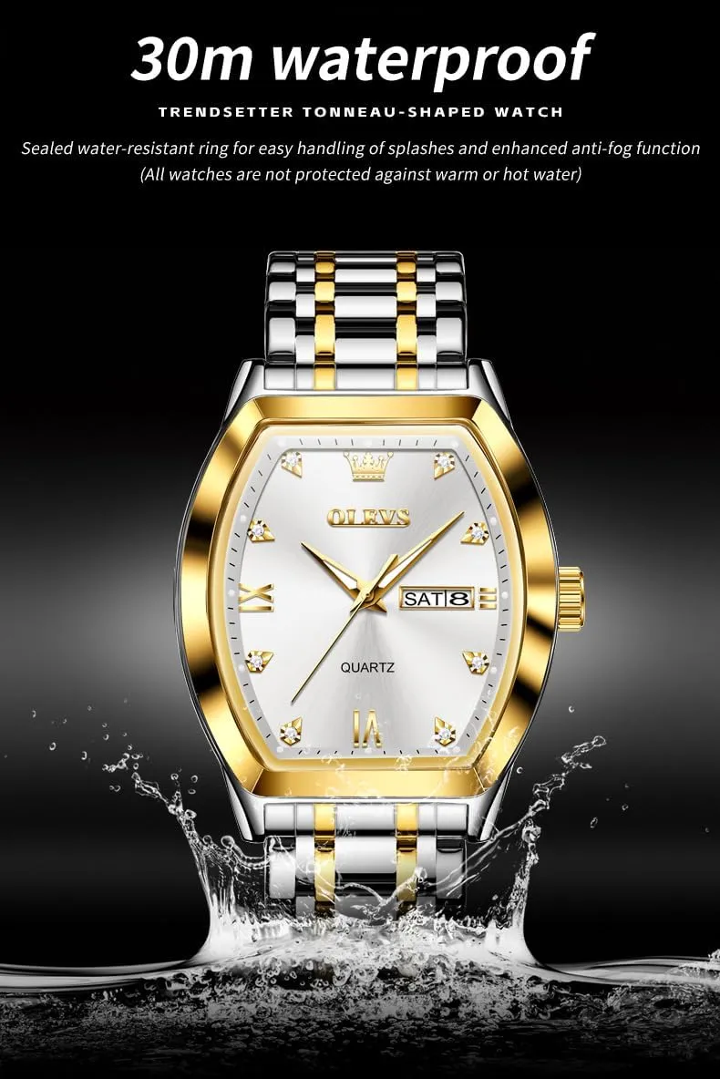 Tone Wrist Watch OLEVS Men Watches Square oceanographer strange husk Business Dress Diamond Analog Quartz Date Luxury Watch for Men Casual Stainless Steel Waterproof Luminous Two 
