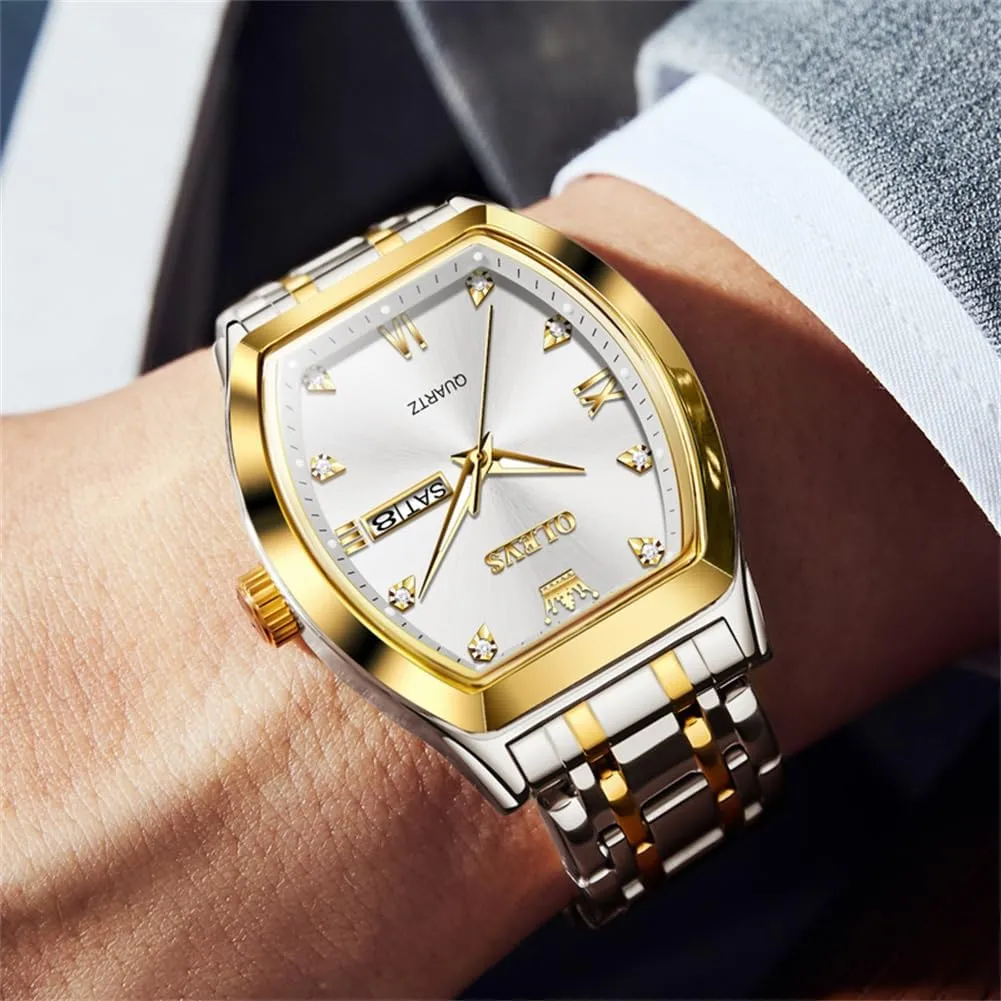 Tone Wrist Watch OLEVS Men Watches Square oceanographer strange husk Business Dress Diamond Analog Quartz Date Luxury Watch for Men Casual Stainless Steel Waterproof Luminous Two 