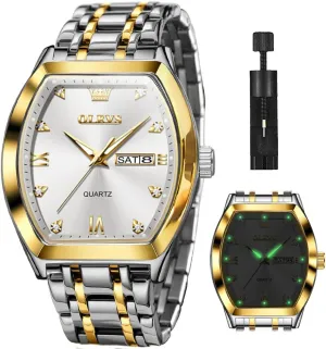 Tone Wrist Watch OLEVS Men Watches Square oceanographer strange husk Business Dress Diamond Analog Quartz Date Luxury Watch for Men Casual Stainless Steel Waterproof Luminous Two 