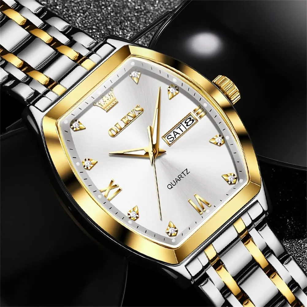 Tone Wrist Watch OLEVS Men Watches Square oceanographer strange husk Business Dress Diamond Analog Quartz Date Luxury Watch for Men Casual Stainless Steel Waterproof Luminous Two 