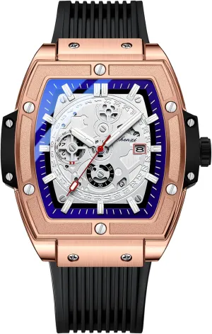Tonneau Watch Easy Reader Business Luminous Waterproof Quartz Hollowed Out Watch with Silicone Strap FANMIS Men's Stylish Military Sport Multifunctional binge integral purification attainment opaque Analog Quartz 